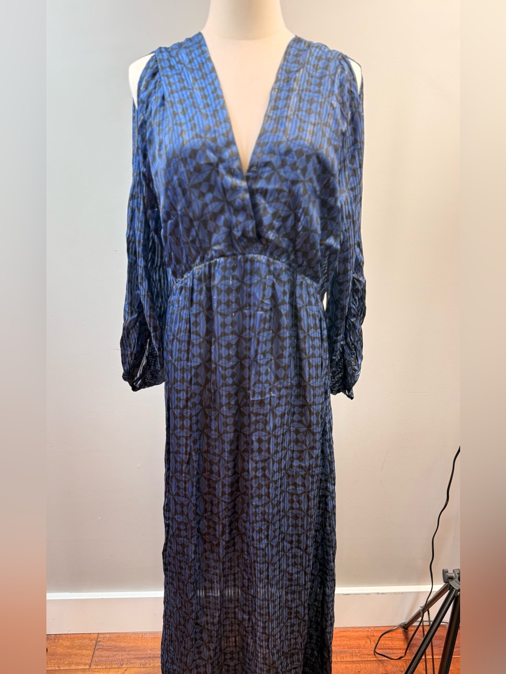 Rabens Saloner Blue Geometric Print Maxi Dress Size M
